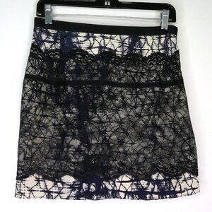Gryphon New York Silk & Lace Skirt Whimsigoth Black Blue & Cream Short Sz M